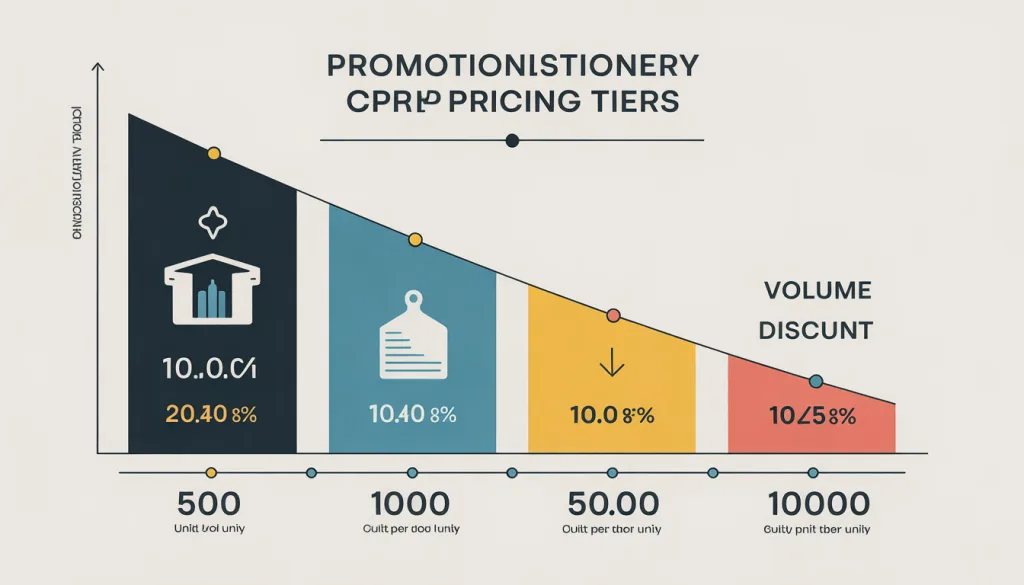 promotional stationery supplier China volume pricing tiers showing cost per unit reduction