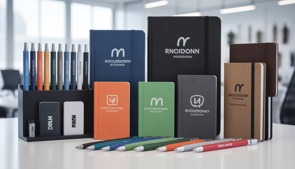 promotional stationery supplier China displaying branded corporate pens and notebooks