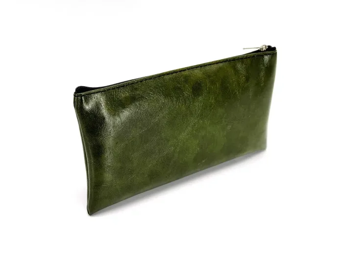 Wholesale Custom SYG25085 Elegant Dark Green Leather Zipper Pencil Case - Image 2