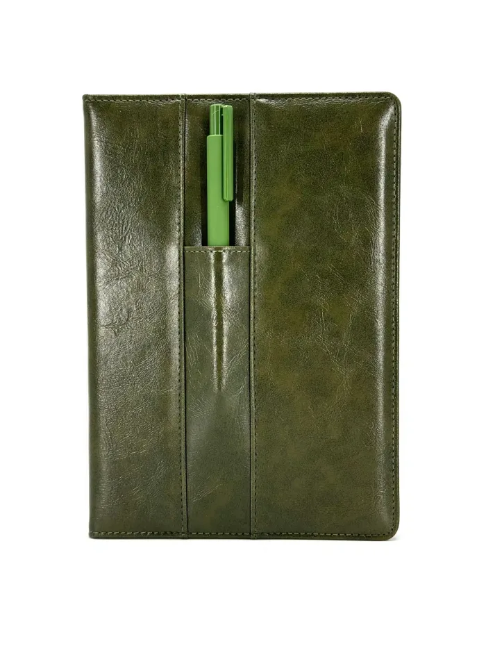 Wholesale Custom Elegant Green PU Leather Notebook with Pen Holder - Image 2
