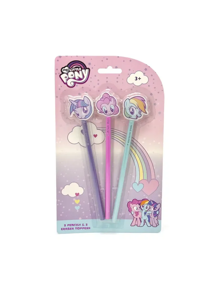 My Little Pony Pencil & Eraser Topper Set – 3 Pencils with Character Toppers - obrazek 2