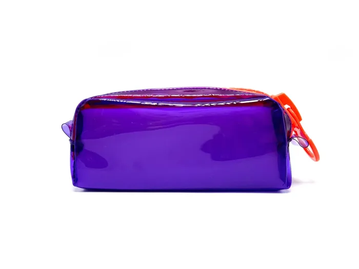 Wholesale Custom Neon Purple Transparent Pencil Case with Orange Zipper for School & Office - Afbeelding 2