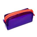 Großhandel benutzerdefinierte Neon lila transparente Federtasche mit orangefarbenen Reißverschluss für Schule & Büro