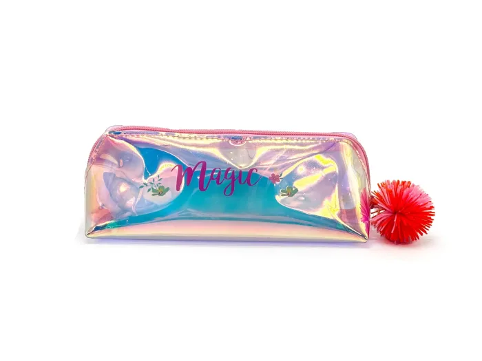 Magic-Themed Iridescent Pencil Case with Pom Pom Fun and Whimsical Organizer - Image 2