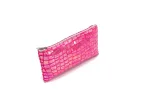 Błyszczący różowy piórnik z teksturą krokodyla - stylowe etui na suwak do szkoły, biura lub podróży