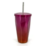 Gradient Pink Water Bottle with Stainless Steel Straw for School & Office
