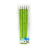 Set of 4 Green Wooden Ruler Pencils with Eraser for School & Office