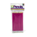Pack of 12 Bright Pink Pencils with Erasers for School & Office