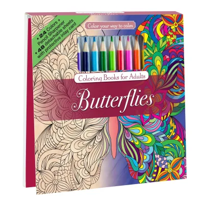 Adult coloring book set colored pencils included