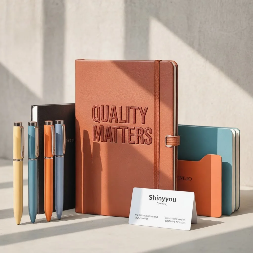 promotional stationery supplier China displaying branded corporate pens and notebooks