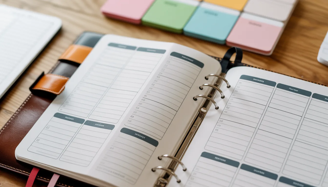 Quality control specialist measuring planner layout alignment with precision ruler and digital caliper for wholesale stationery inspection